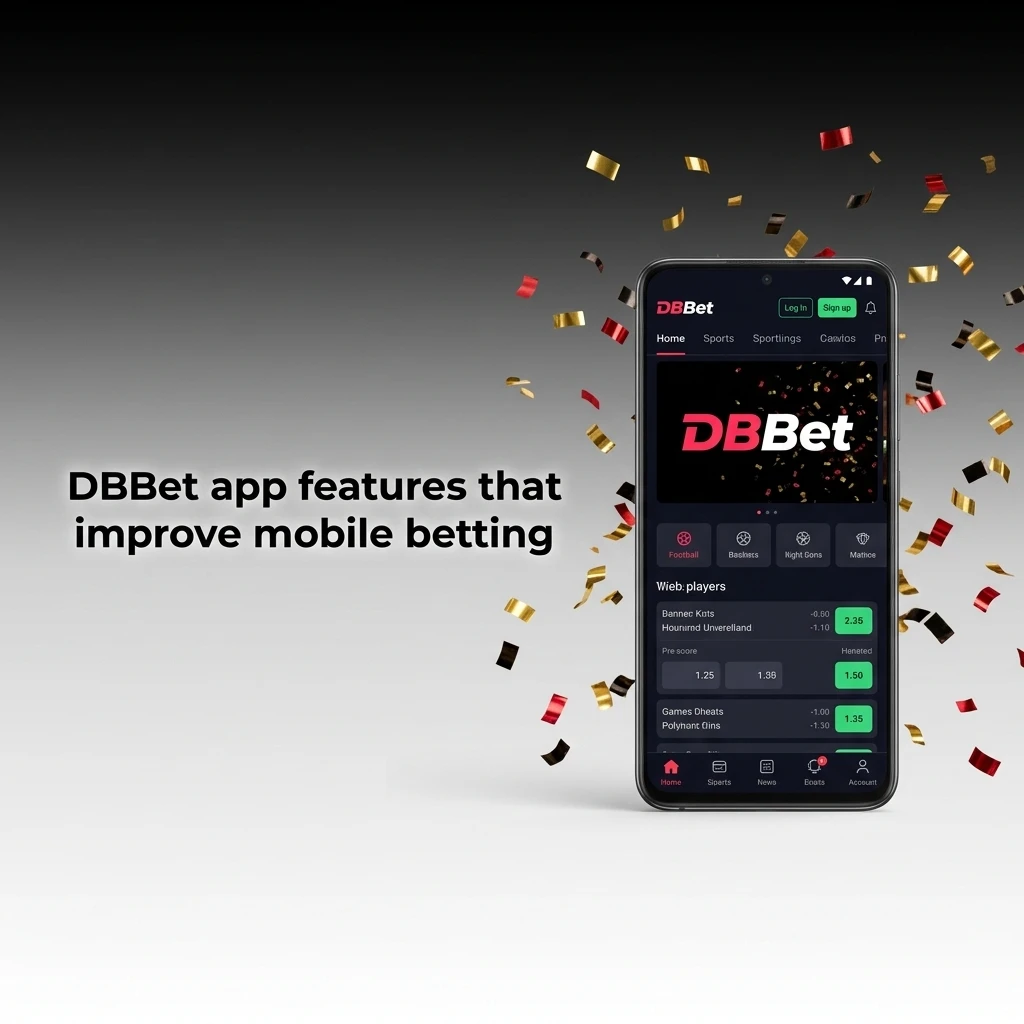 DBBet app interface showing sports betting, live casino, deposits, withdrawals, and notification features for Bangladeshi users