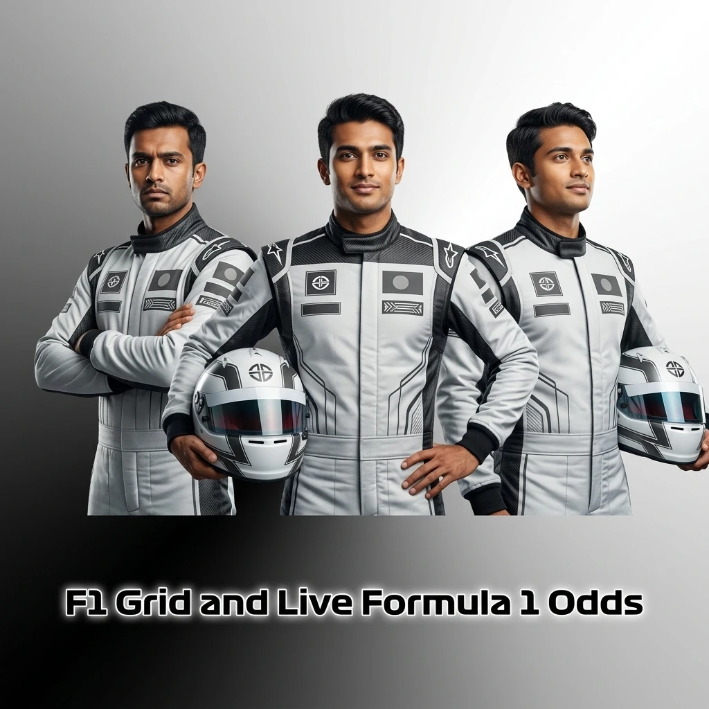 F1 grid table showing 10 teams including Red Bull, Ferrari and Mercedes with live Formula 1 championship odds available in app