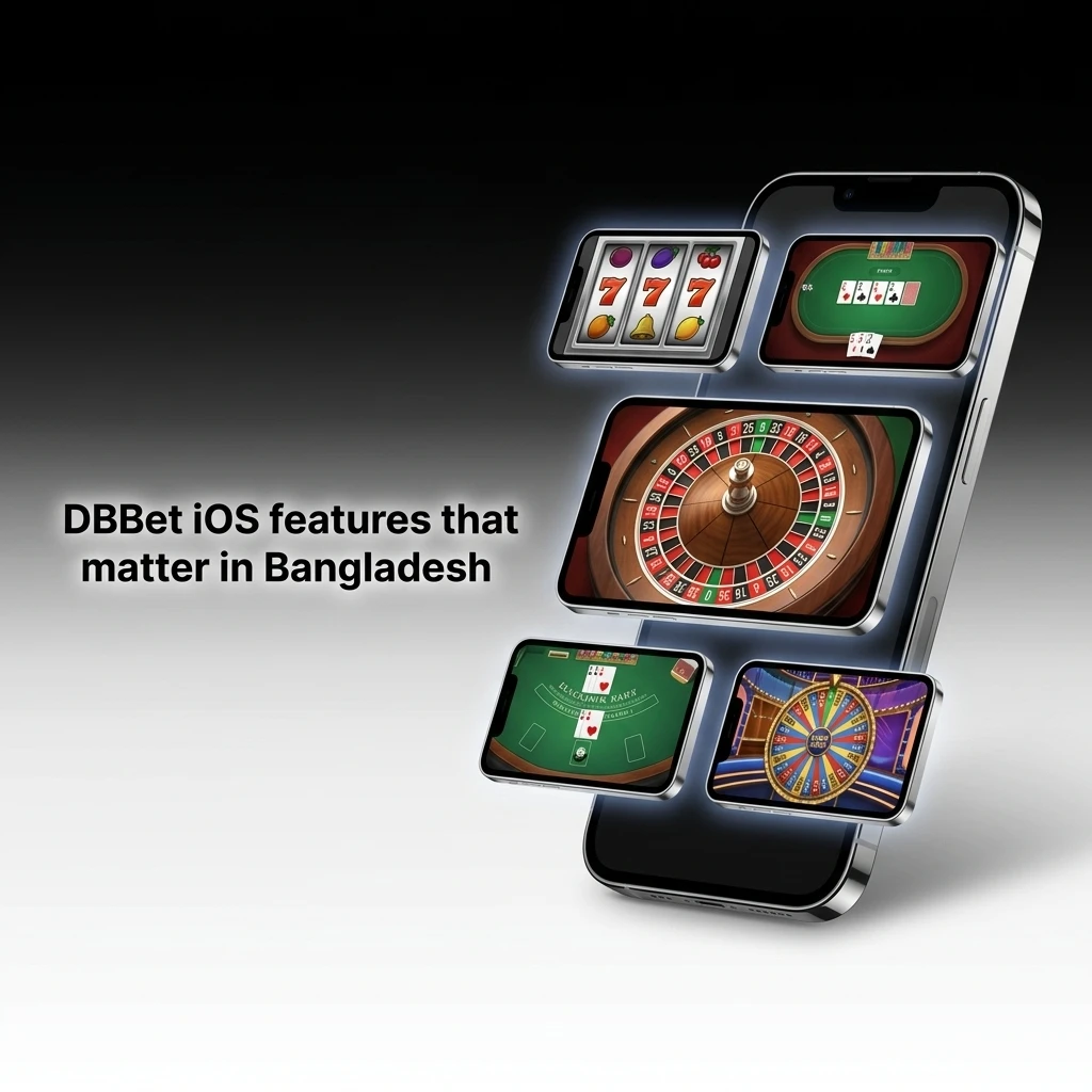 DBBet iOS app features for Bangladesh users showing local payments, BDT support, and 100% welcome bonus up to 15,000 BDT