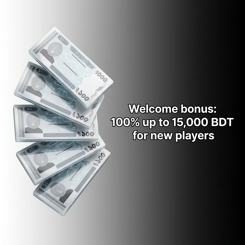 DBBet casino welcome bonus offering 100% match up to 15,000 BDT for new players on first deposit in Bangladesh